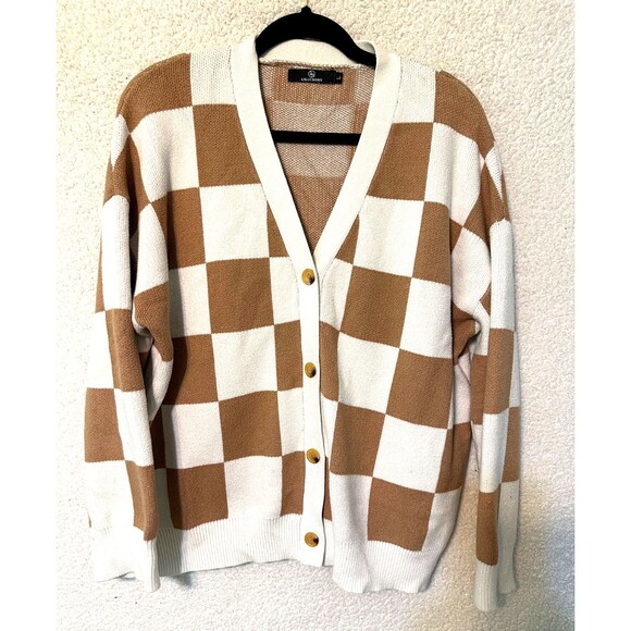 ILLUSORY Full Button Oversized Women's Cozy Cardigan Knit Jacket Tan Large - Picture 8 of 11